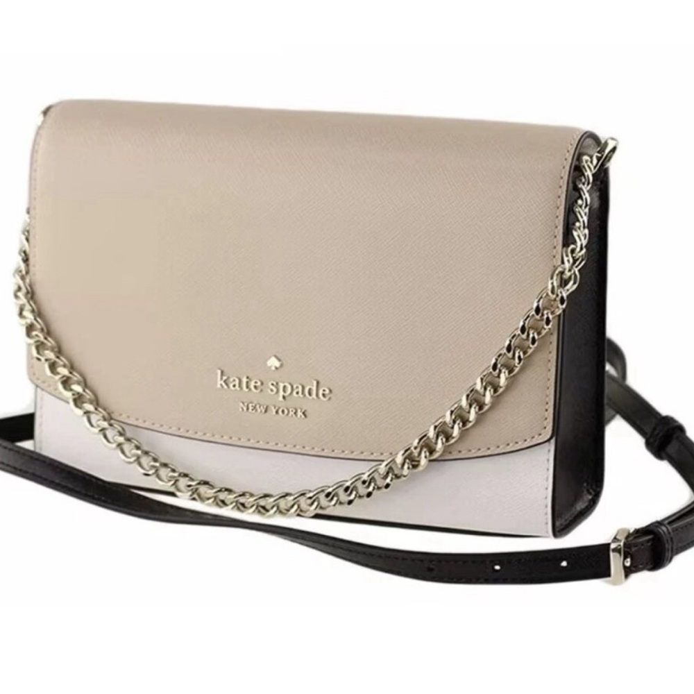 Kate Spade Carson Colorblock Saffiano Lea Beige and White